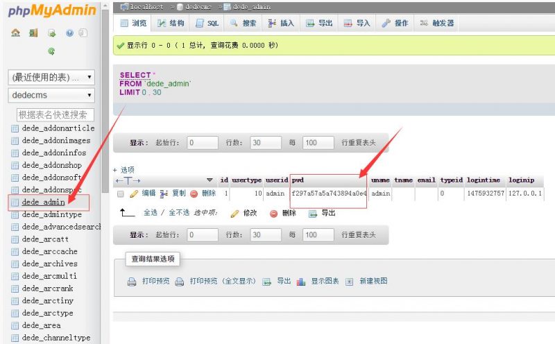 找回dedecms织梦后台管理密码